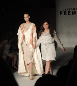 Jefferson alumna Keren Espina (right) walks the runway at the Designers’ Premier show at New York Fashion Week.