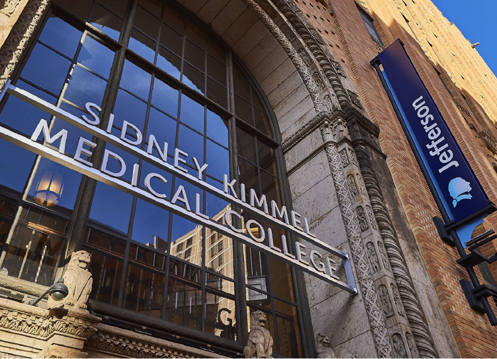 Exterior photo of the Sidney Kimmel Medical College building